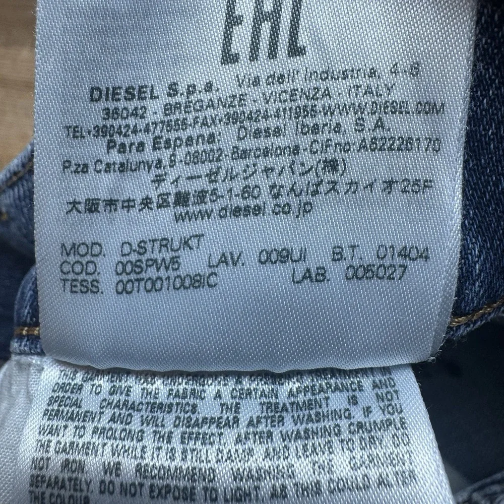 Diesel D-Strukt Jeans Mens 32x27 Light Blue Slim Distressed Made In Italy 009UI